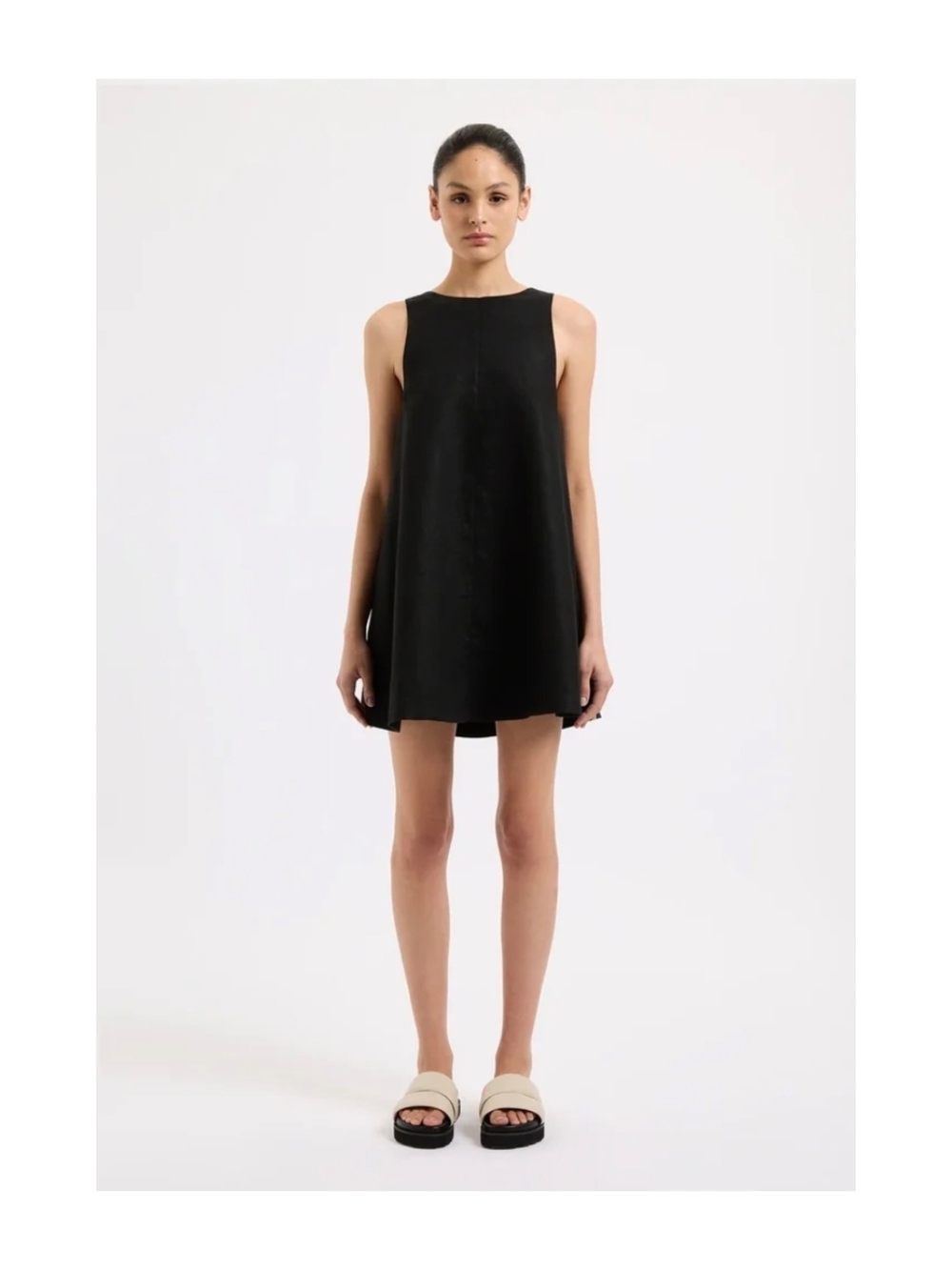 NWT Nude Lucy Nemi Black 100% Linen Sleeveless A-Line Mini Dress Sz S